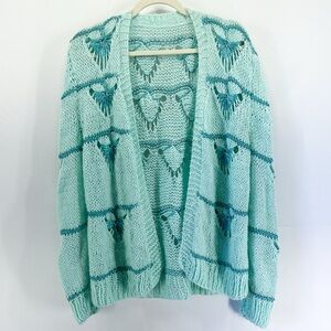 Mint Green & Teal Metallic Starburst Knit Fairy Cardigan Open Knit Mohair Style